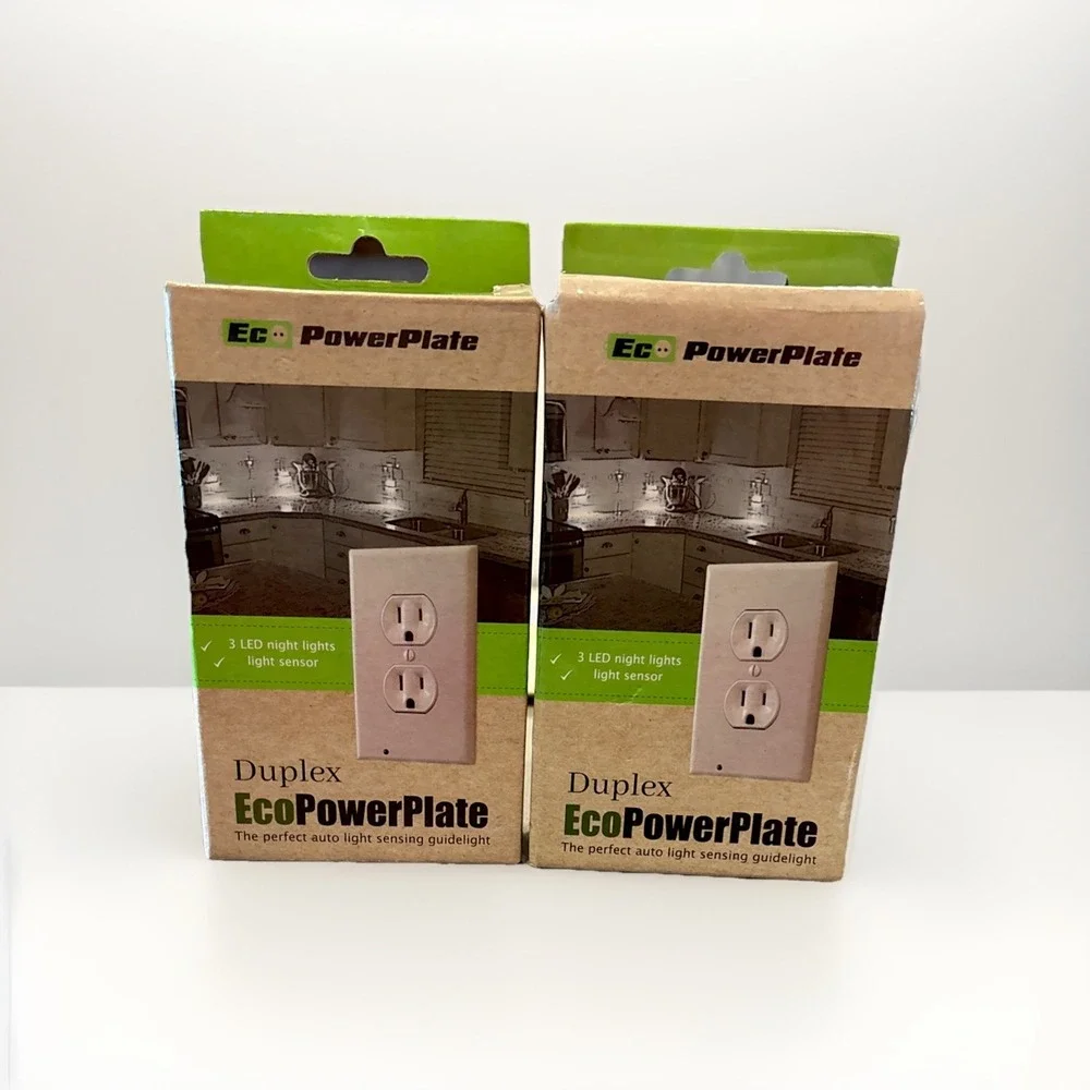 Set Of 2 Duplex Eco PowerPlate LED Nightlights with Sensor • New Sealed Package